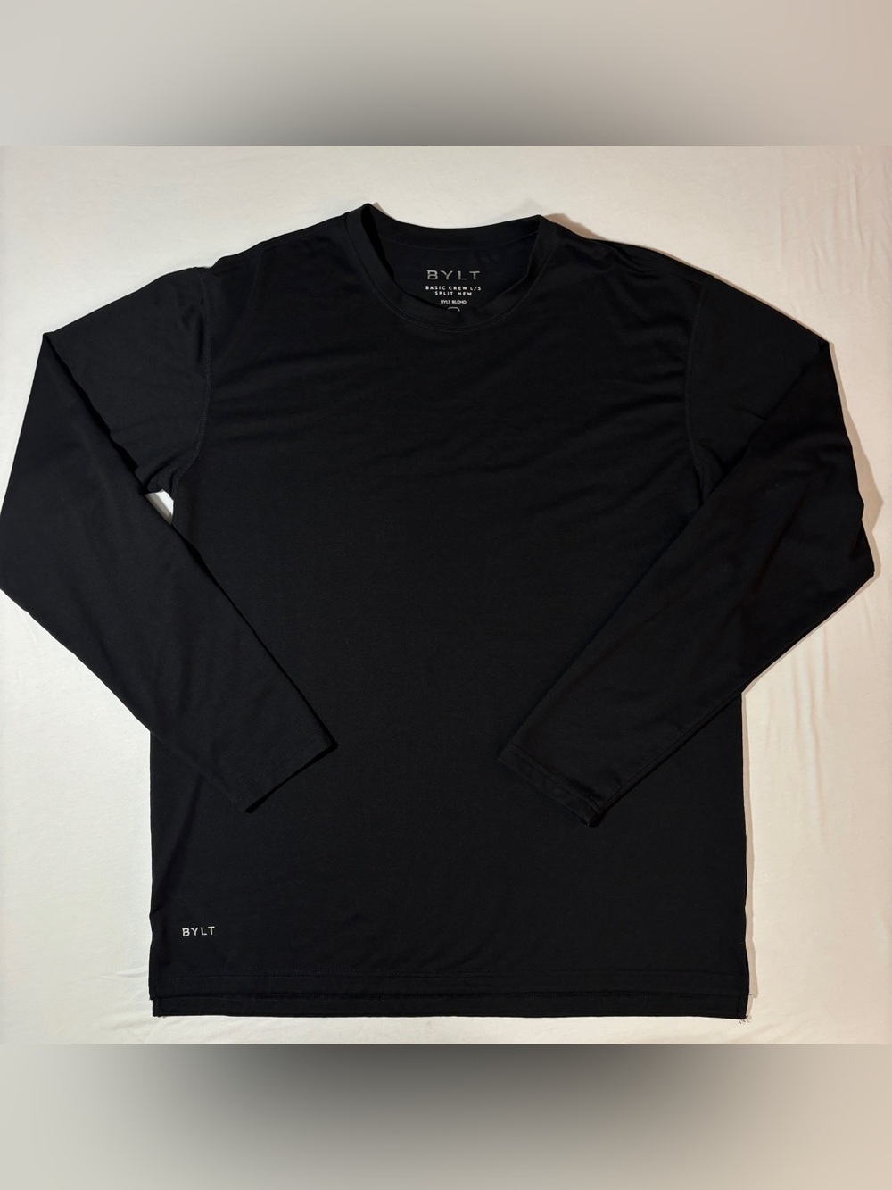 BYLT Premium Basics Basic Crew L/S Split Hem Black Long Sleeve Shirt Size Large